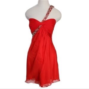 Karishma Mini Dress One Shoulder Ruched Bodice Rhinestones Red Plus Size 24